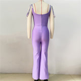 Plataz Sleeveless High-Waisted Jumpsuit Fashion Nail Drill Tight Elastic Broad Leg Pants Jumpsuit Woman