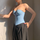 Plataz Chest Cup Imitation Denim Top 2025 Summer New Hottie Breast Boob Blouse DJPT