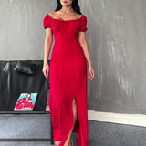 Plataz Women's Summer Braided Dress Soaked Sleeve Open Bag Hip Dress Woman