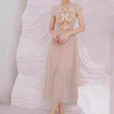 Plataz 2025 Champagne Butterfly Flower Hollow Embroidery Dress Dress Dress 9010