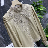 Plataz Silk Embroidery Shirt Women 2025 Early Spring New Court Style Collar Hollow Shirt Lady Temperament Elegant DJPT