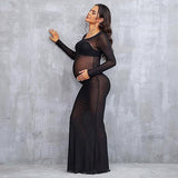Plataz Women's Clothing Perspective High Elastic Net Round-Collar Repair Pregnant Woman Photo Photo Drag Floor Dress 1245 Maternity
