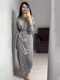 Plataz Women's Clothing 2025 Spring New Long Dress Temperament Long-Term Waist Chain Solid Color And Set Of Face Dress
