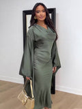 Plataz 2024 New Fashion Temperament Bat Sleeves To Receive Waist Sexy Dress