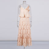 Plataz Niche Wind 2025 Summer New Sling Ribbon Leaves Design Three-Dimensional Flower Half-Body Dress Suit Woman