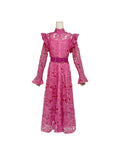 Plataz French Retro Elegant Style Embroidery Dress Collared Cardigan High-Waist A-Shaped Dress