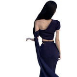 Plataz Sexy Seaside Travel Holiday Wind Inclined Shoulder Tightbage Bag Hip Fishtail Skirt Two Sets Early Autumn Wear