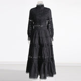 Plataz Famous Wind 2025 Summer New Lace Collar Long Sleeves Bare Waist Shirt High Waist Half Dress Solid Two Sets