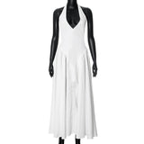 Plataz Women's Summer 2024 New Solid Color Hanging Neck With High-Flooseless Dress DJPT