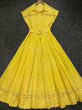 Plataz Spring And Summer Holiday Wind Collar Lace Splicing Hollow Belt Shirt Dress Dress