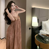Plataz Beach Dress Chiffon Print Tie Stitched Squint Dress Hanging Neck Tie With Bareback Holiday Dress Woman