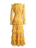 Plataz Elegant Retro Style Dress 2025 Spring New Lace Embroidery Mesh Dress Woman