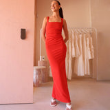 Plataz 2025 New Solid Color Sleeveless Side-Collared Backpack Sling Dress