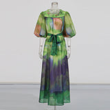 Plataz Court Style Dress 2025 Spring New Round Lantern Sleeves Gradually Swing Mid-Long Dress Women's Dress