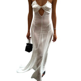 Plataz Women's Summer New Net Yarn Perspective Sling Rope Dew Sexy Dress DJPT