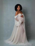 Plataz Women's Clothing Stitching Mesh Yarn Nail Beads Pregnant Women Dress Photo Drag Floor Dress 1241 Maternity