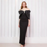 Plataz Design-Sense Bow-Tendered One-Word Collared Shoulder-Banded Dress Party Dress