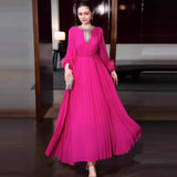 Plataz 2025 Cuffed Ostrich Hair Decoration Dress Neck Collared Diamond Dress