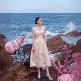 Plataz 2025 Summer Flower Slender V-Neck Embroidered Slender Dress