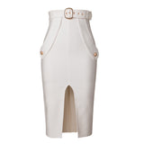 Plataz High-Waisted One-Step Skirt Tight-Lex-Force Pack Hip Belt Button Bandage Half-Dress Sexy Open Skirt