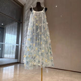 Plataz Dress Temperament C High Value Light Luxury 2025 Spring And Summer New Heavy Industry Three-Dimensional Flowers Mesh Dress Dress Woman