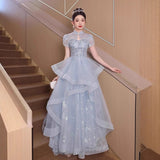 Plataz Evening Dress Dress Light Luxury Small High-End Temperament Blue Birthday Princess Dress Adult Ceremony Host Fluffy Skirt