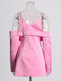 Plataz Trend Royal Sister Design Suit 2025 Spring New Shoulder Sling Hollow Design Pink Coat Woman