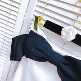 Plataz Same Hepburn Style Temperament Bow Spliced A Word Shoulder Bra Sweet Dress Dress Female C2#6582 DJPT
