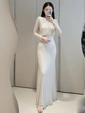 Plataz Autumn New Famous French Heavy Industry Hot Sleeve Long Sleeve White Top High Waist Thin Women's Half-Dress Suit