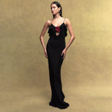 Plataz Women Decorate V-Necked Roses With Lace Dress DJPT