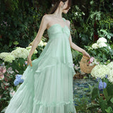 Plataz New Design High-Grade Tea Break French Gentle Wind Seaside Holiday Yellow Hanging Neck Dress