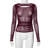Plataz Women's Summer 2024 New Solid Color Long Sleeve Bottom Net Slamm Slamm An Empty Top DJPT