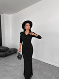 Plataz Fashion Knitted Solid Color In Autumn 2024 V-Neck Bag Hip Dress
