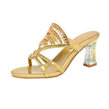 Plataz Drill Sandals Summer New Women's Cool Slippers With Fashion Crystal Coarse Heel High Heels Wear Women's Slippers Anti-Slip High Quality Shoes