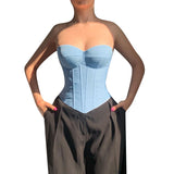 Plataz Chest Cup Imitation Denim Top 2025 Summer New Hottie Breast Boob Blouse DJPT