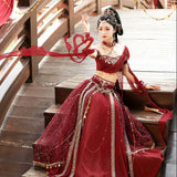 Plataz Red Flame Of The Female Hans Clothing Female Dunhuang Wind Wind Wind Cloak Corset Half Skirt Suit 9073