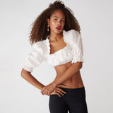 Plataz Women's New Casual Ultra-Short Top Decoration Wood Ear Sexy Umbilled Shirt