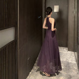 Plataz Temperament Famous Heavy Industry Birthday Annual Dress Dress Senior Purple Shoulderless Sleeveless Hanging Neck Dress Woman