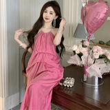 Plataz Bare Back Hanging Neck Sling Dress Women's Spring Summer Tea Break French Sexy Travel Holiday Dress