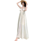 Plataz V-Neck Heavy Industry Hanging Neck Sling Dress Women's Summer Seaside Holiday High-End Temperament Loose Long Dress