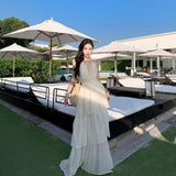 Plataz Holiday Atmosphere Feel Dress Women Folded Deep V Hanging Neck Dress Pure Lusty Style Big Back Cake Dress