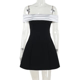 Plataz Autumn 2025 New Sexy Dress Temperament One-Word Shoulder-To-Shoulder Dress Woman DJPT