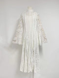 Plataz Autumn New Collar Horn Sleeve Lace To Receive Waist Long Dress Woman