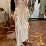 Plataz Folded Design Dress Dress Dress Female French Holiday Atmosphere Sling Skirt Two Sets