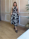 Plataz Summer New Fashion Temperament Round Collar Printing Dress