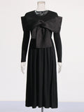 Plataz Retro-Styled Niche 2025 Summer New Round-Neck Long-Sleeved Yarn Bow Design Women's Dress