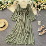 Plataz Tender Wind Dress Autumn 2025 New Female Vintage Fangzi Bubble Bubble Sleeve Chiffon Dress DJPT