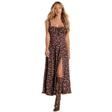 Plataz Women's Clothing In Front Of The Sleeveless Breast Strap Slings Broken Flowers Fork Dress DJPT