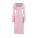 Plataz Summer 2025 New Temperament Elegant Long Sleeve Tie Strap A Swing Dress Girl DJPT