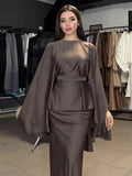 Plataz 2024 New Round-Neck Long-Sleeved Dress Bat Sleeve With Waist-Hanging-Sense-Sensed-Sense-Sensed Set